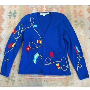 Anne Crimmins for UMI Collections Royal Blue Cardigan Womens M Hong Kong 1980s